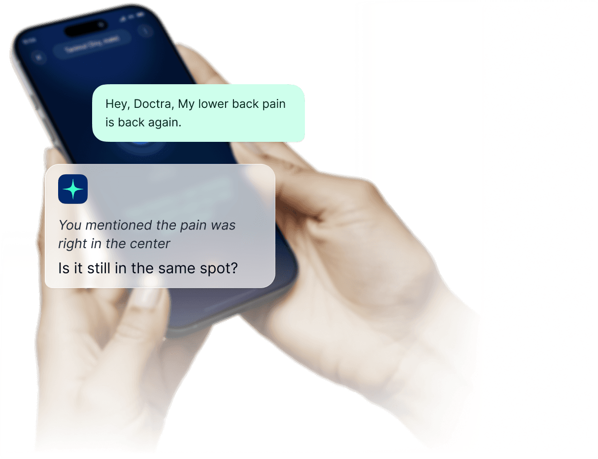 Doctra remembering a patient's previous symptoms in a chat